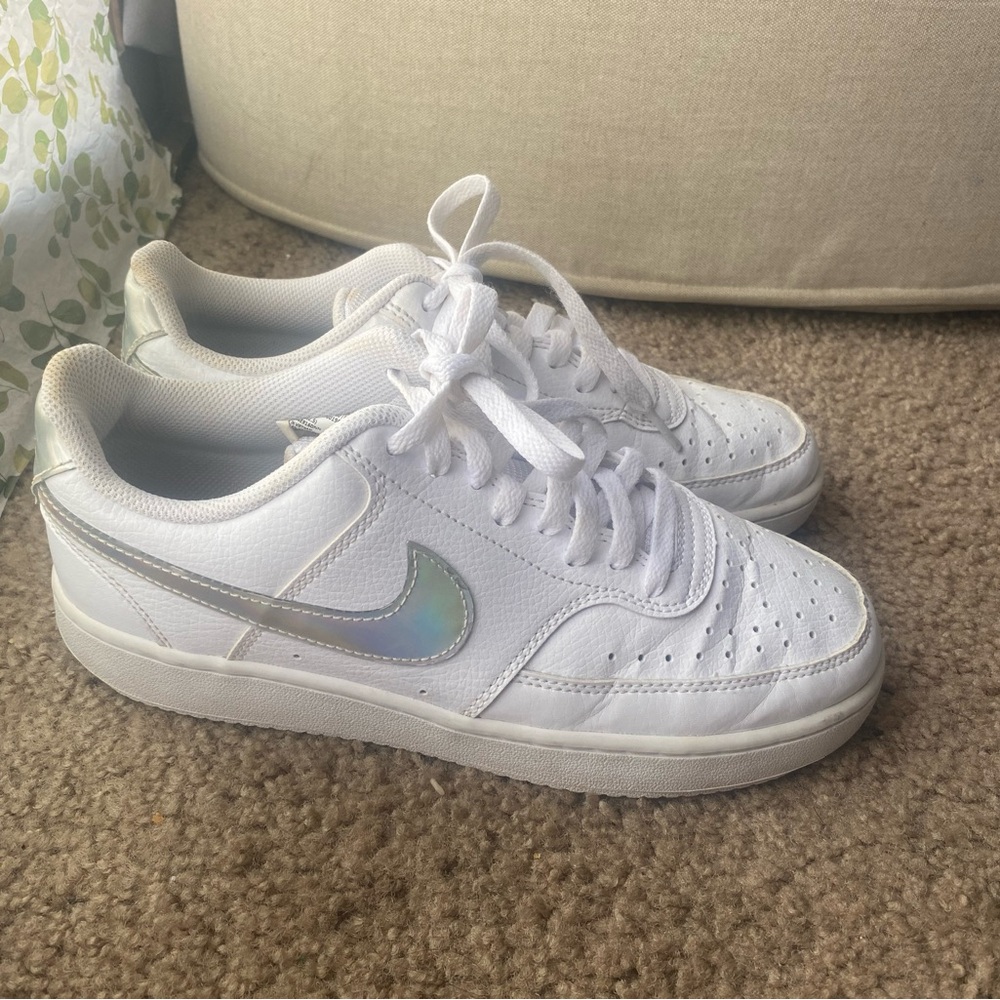 Nike Court Vision Low White Metallic Silver W  Size 8.5
